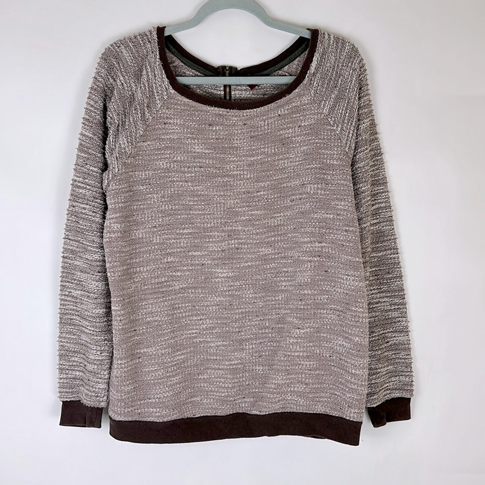 KUT FROM THE KLOTH pullover sweater mixed knit brown w/full back gold zi…